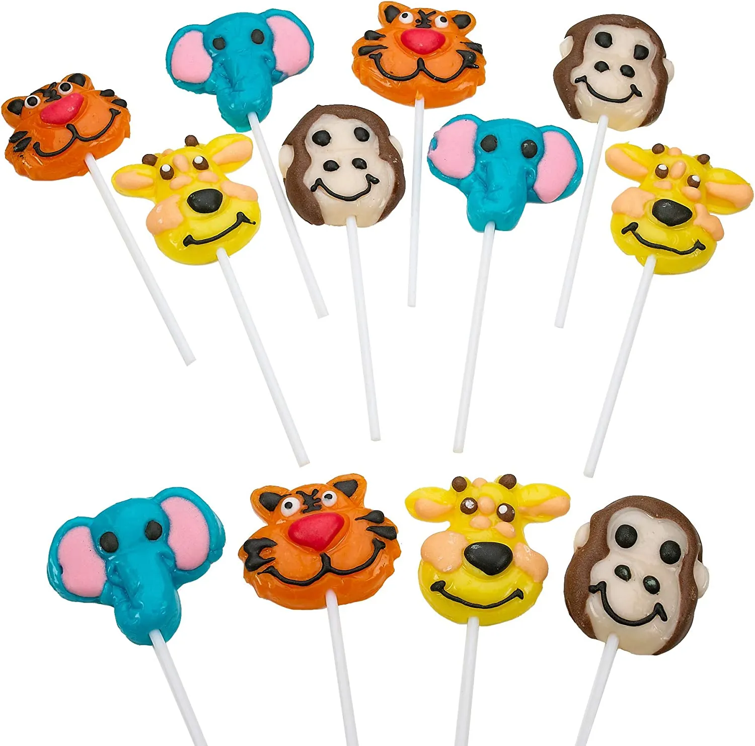 Kicko 2 Inch Zoo Animal Lollipops - Pack of 12 Assorted Fruit-Flavored Candy Suckers