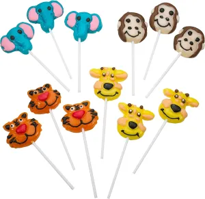 Kicko 2 Inch Zoo Animal Lollipops - Pack of 12 Assorted Fruit-Flavored Candy Suckers