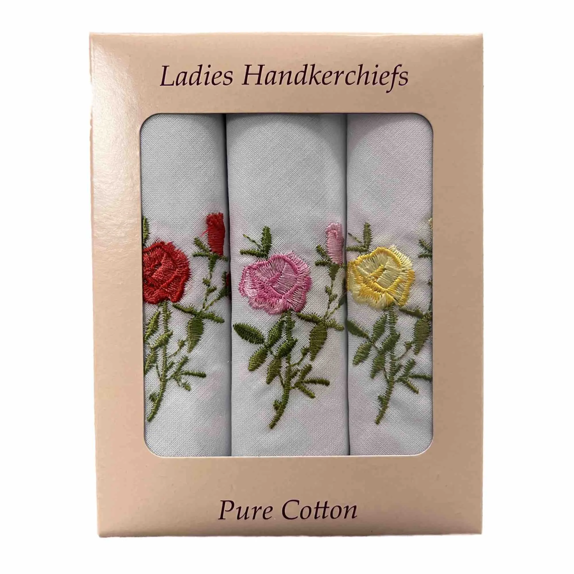 Ladies 3pk Embroidered Cotton Handkerchiefs