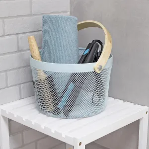 Mesh Steel Basket with Wooden Handle-Round Green