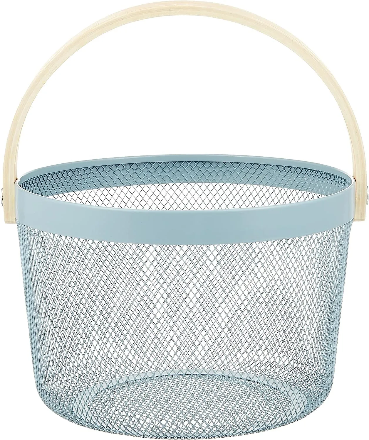 Mesh Steel Basket with Wooden Handle-Round Green