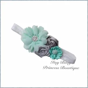 Mint and Silver Rosettes Headband