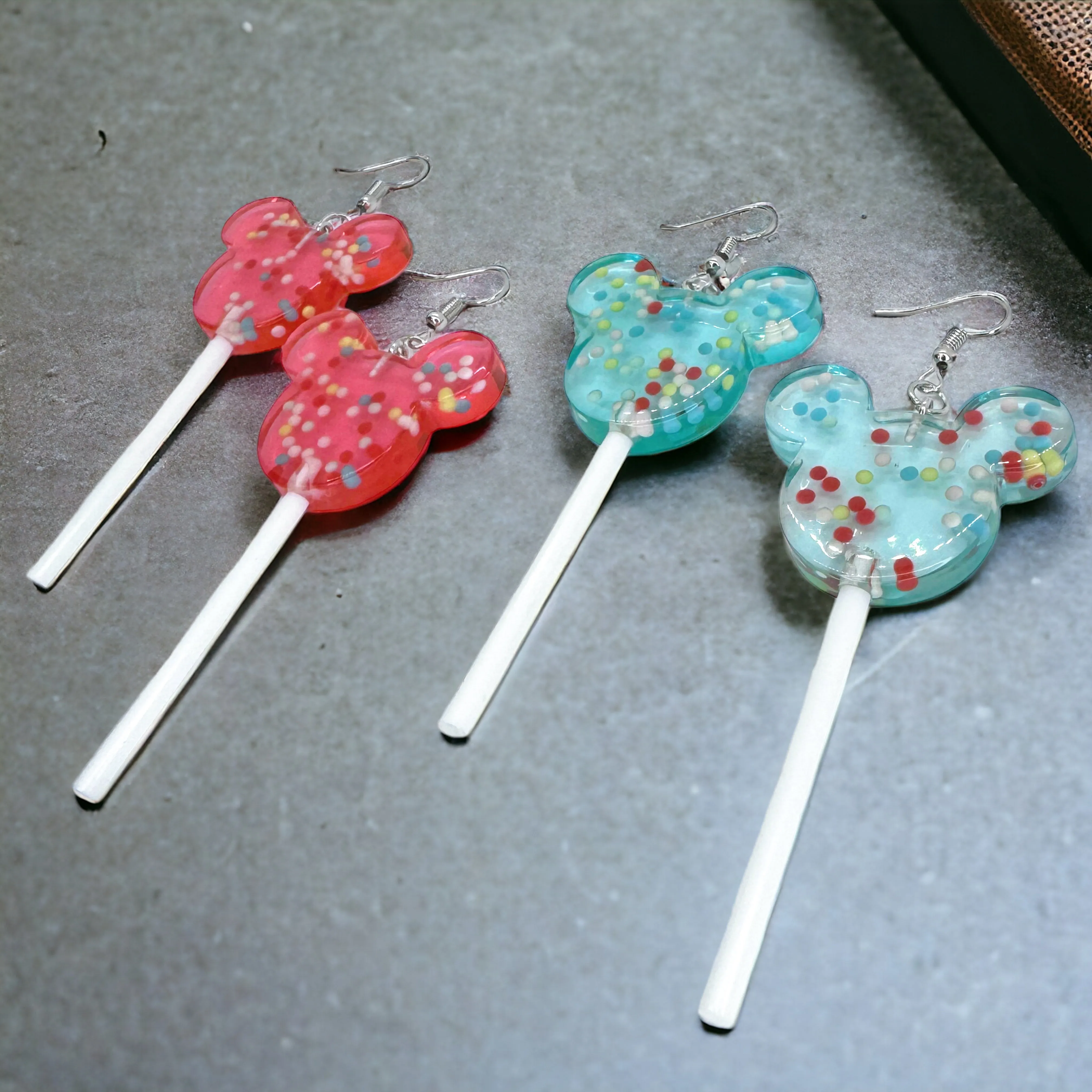 Mouse Ears Lollipop Earrings - Rainbow Earrings, Handmade Jewelry, Lollipop Jewelry, Candy Earrings, Lollipops