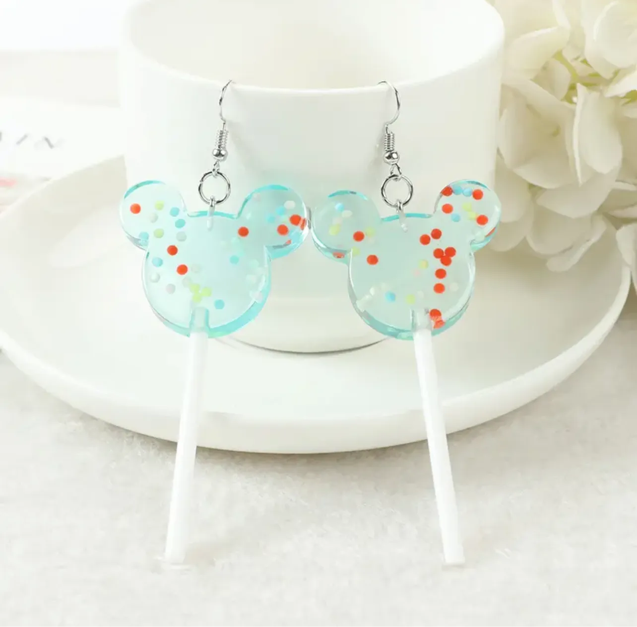 Mouse Ears Lollipop Earrings - Rainbow Earrings, Handmade Jewelry, Lollipop Jewelry, Candy Earrings, Lollipops