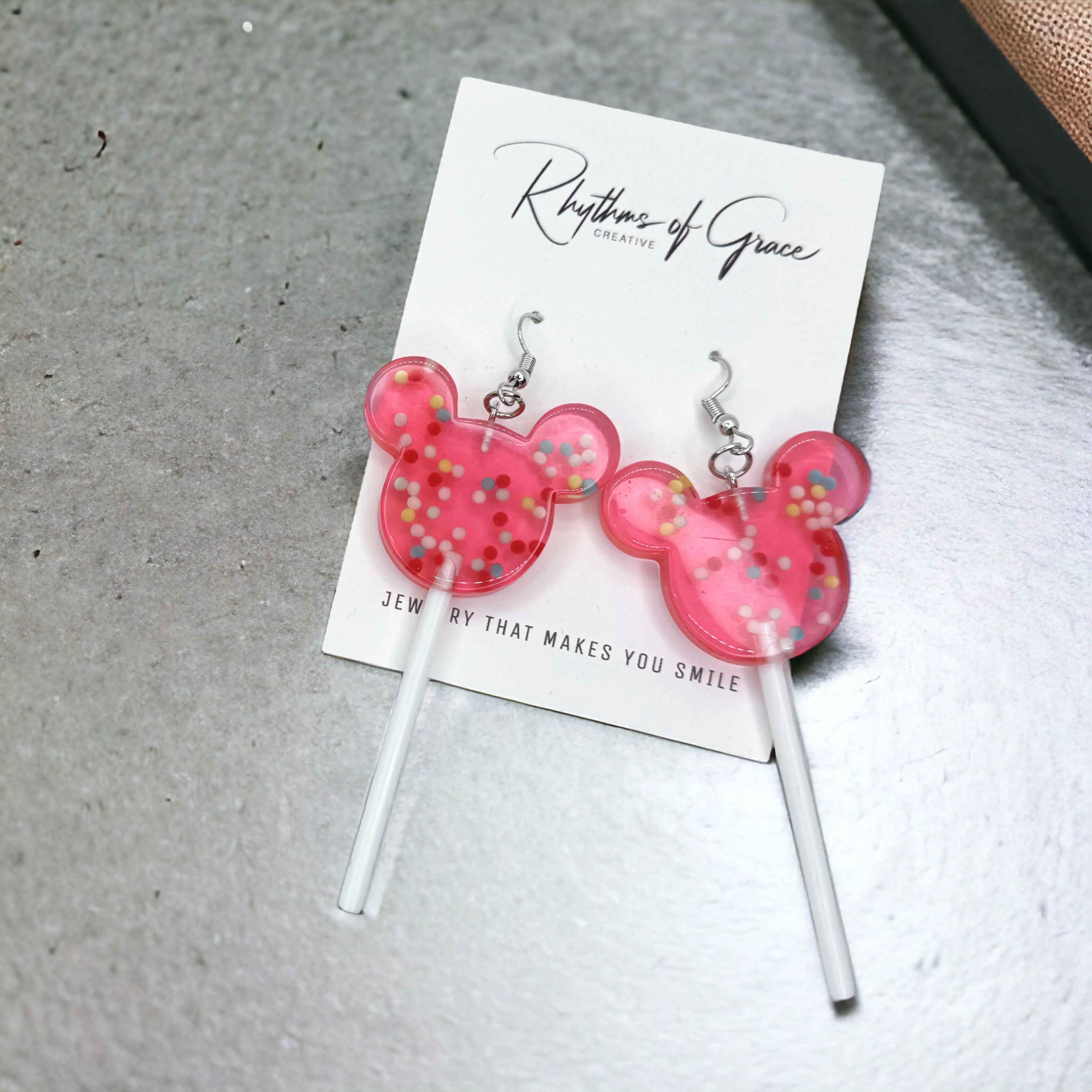 Mouse Ears Lollipop Earrings - Rainbow Earrings, Handmade Jewelry, Lollipop Jewelry, Candy Earrings, Lollipops