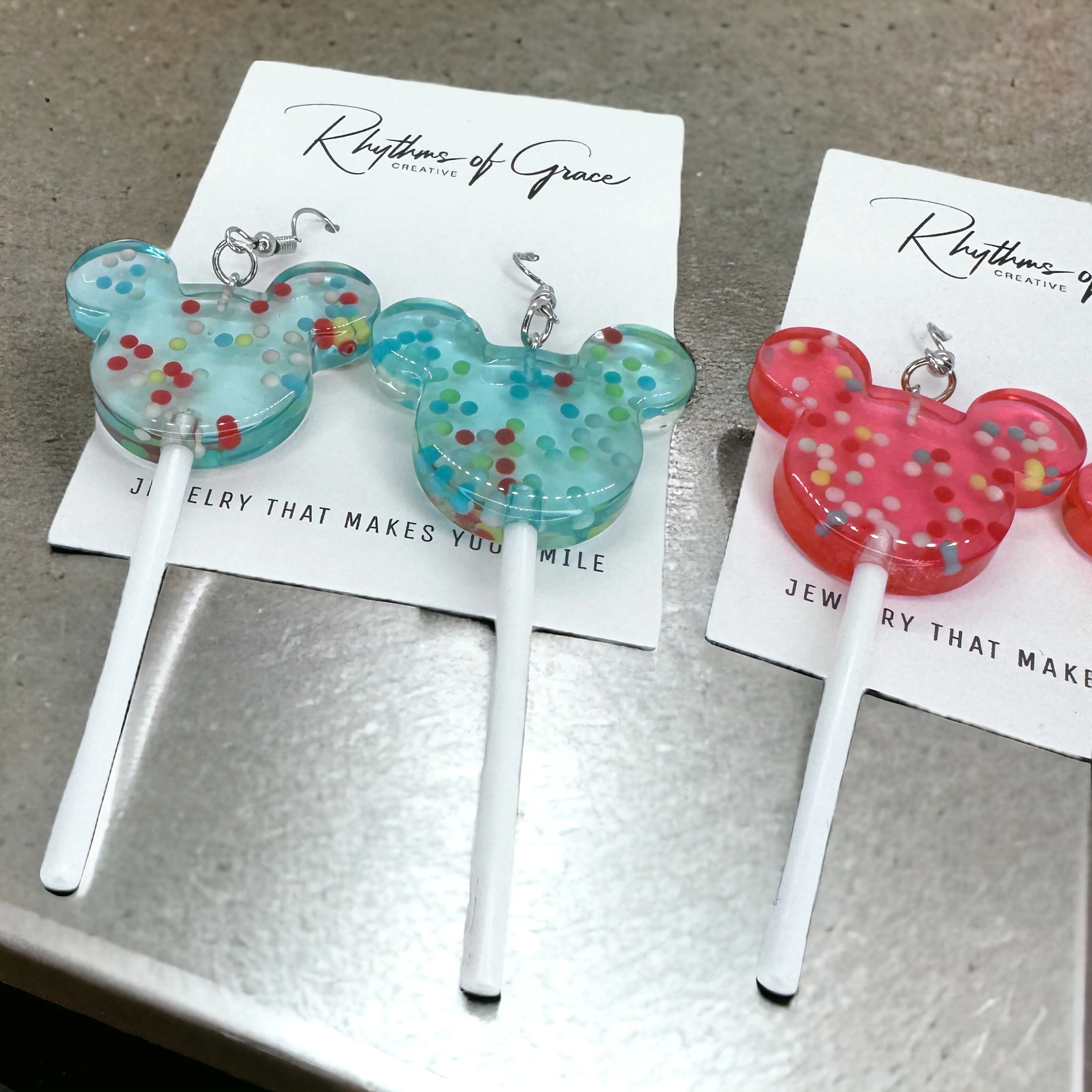 Mouse Ears Lollipop Earrings - Rainbow Earrings, Handmade Jewelry, Lollipop Jewelry, Candy Earrings, Lollipops