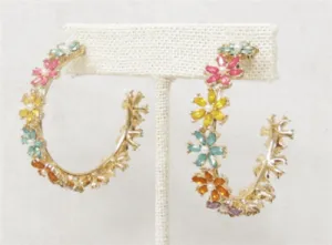 Multicolored Crystal Flower Hoops