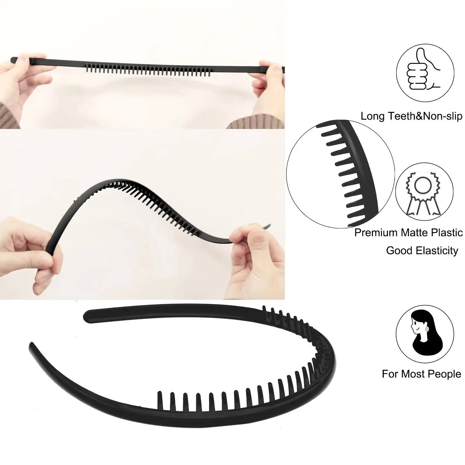 NonSlip Plastic Headbands for Women with Comb Teeth