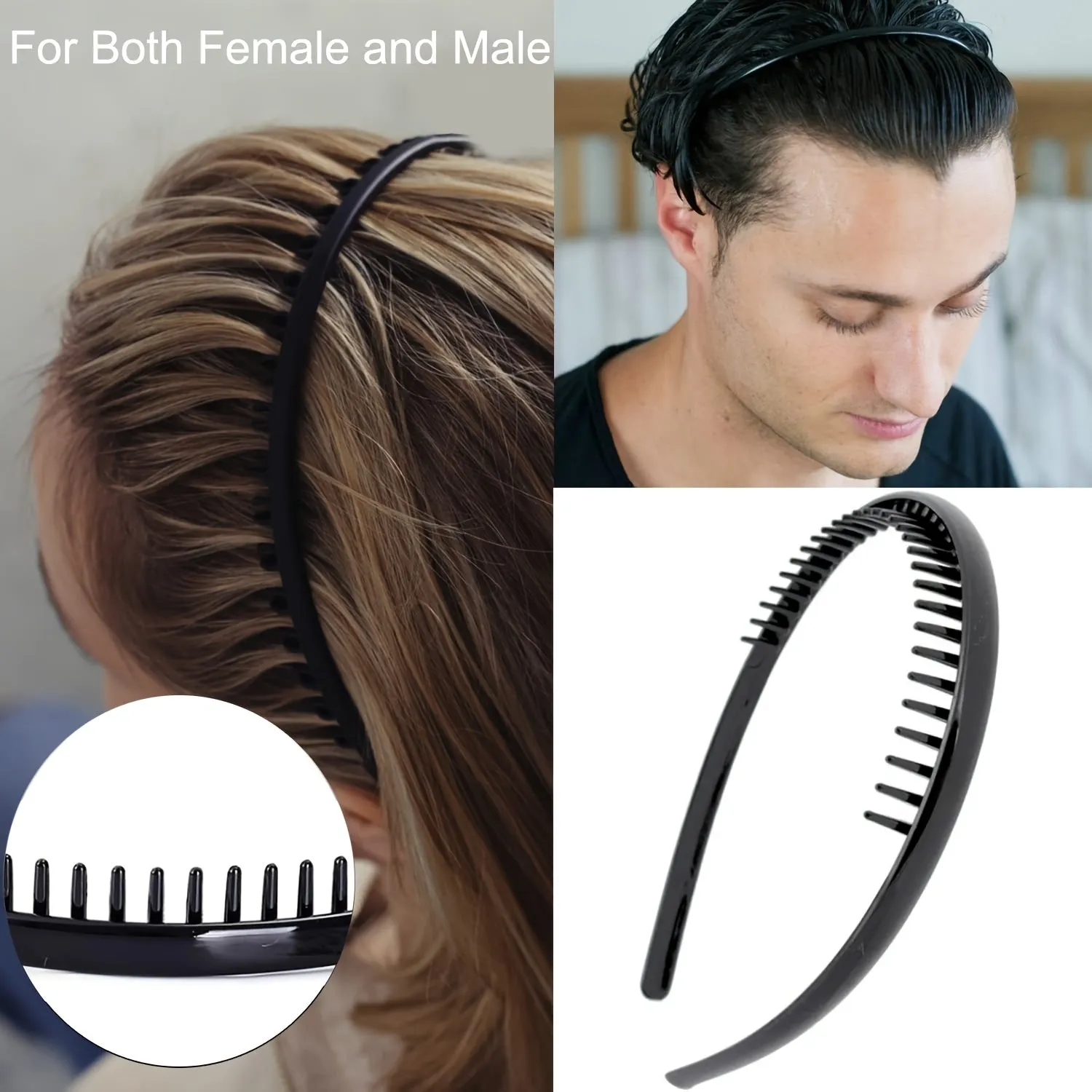 NonSlip Plastic Headbands for Women with Comb Teeth