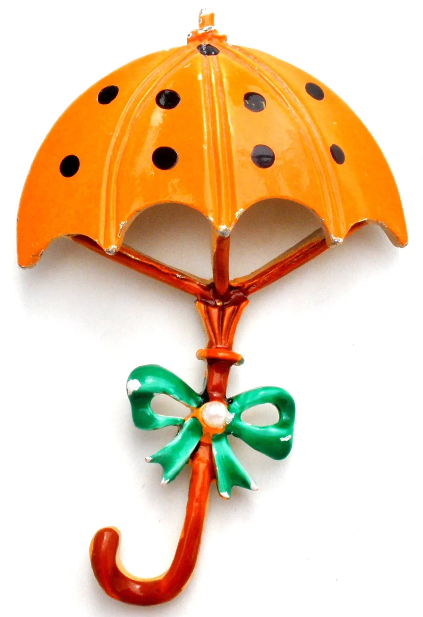 Orange Polka Dot Umbrella Brooch Pin Vintage