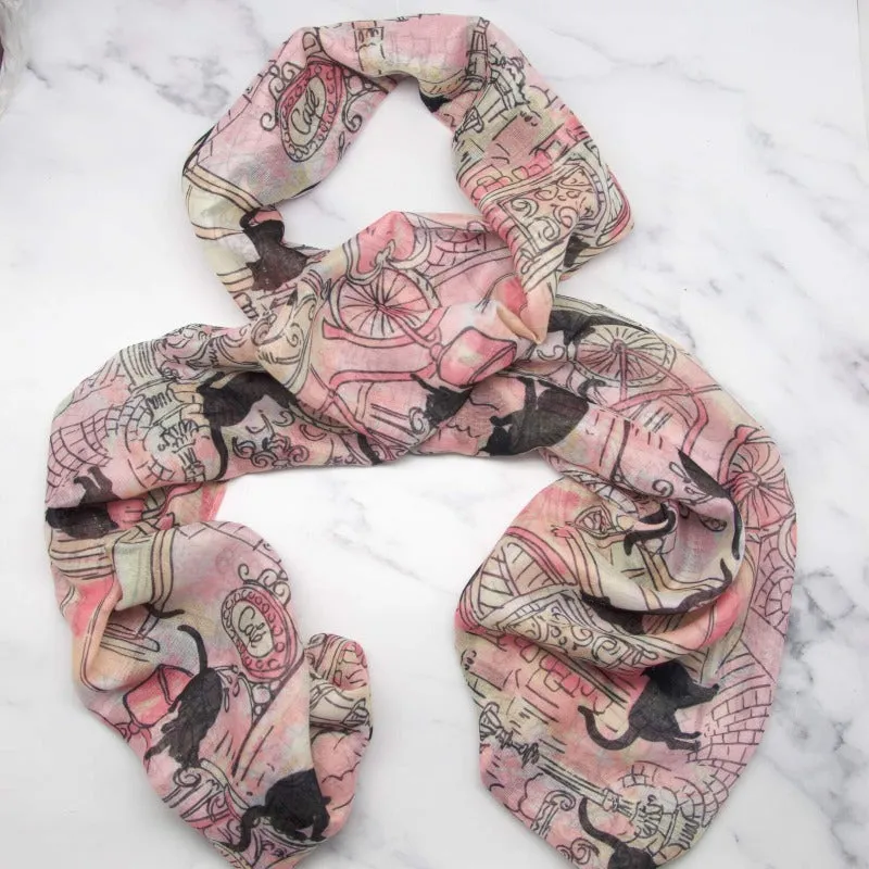 Pink & Peach Cafe Cats Scarf