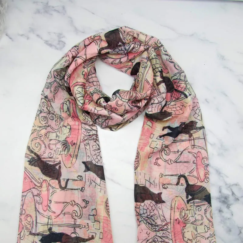 Pink & Peach Cafe Cats Scarf