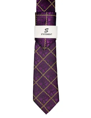 PURPLE GEO 2 PC TIE & HANKIE SET