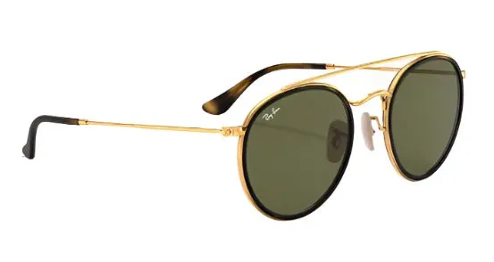 Ray-Ban Round Double Bridge Non-Polarized Sunglasses - Gold/G-15 Green