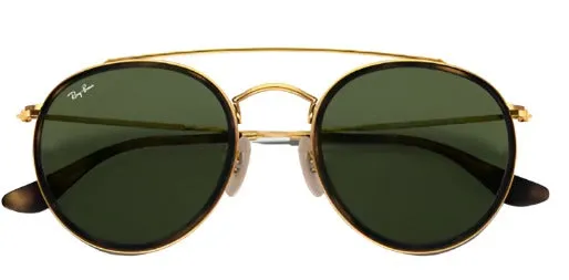 Ray-Ban Round Double Bridge Non-Polarized Sunglasses - Gold/G-15 Green