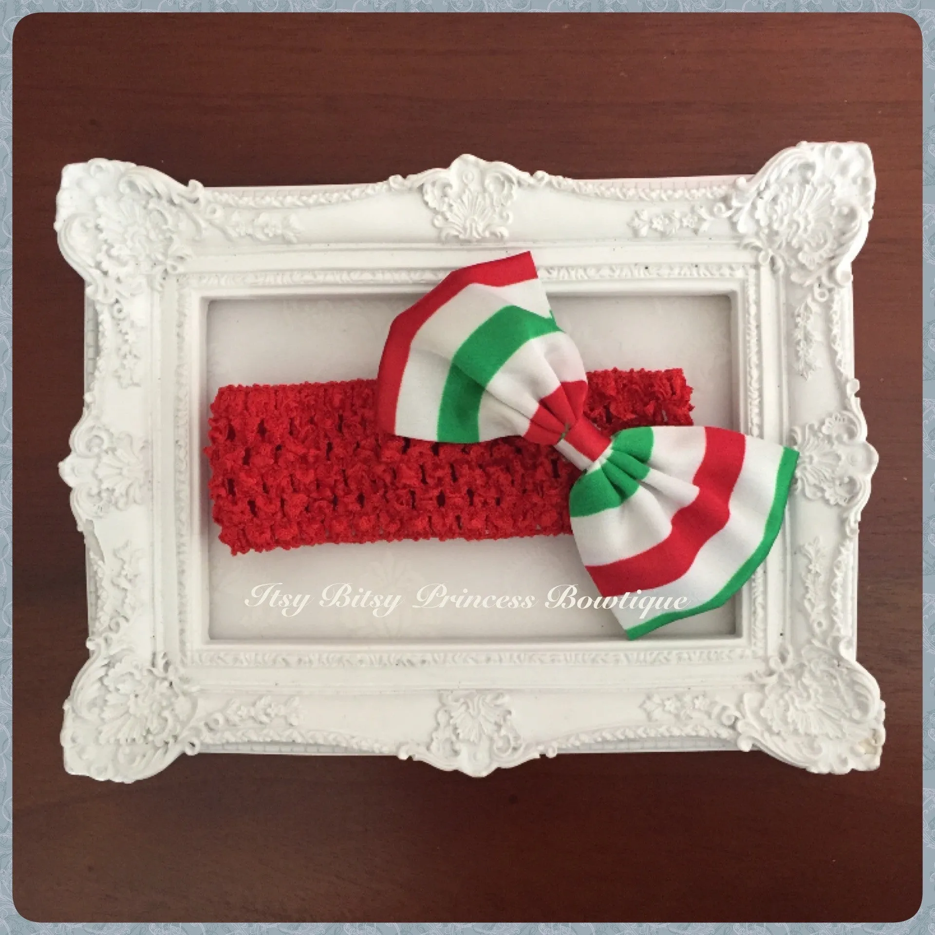 Red/White/Green Stripe bow Headbands