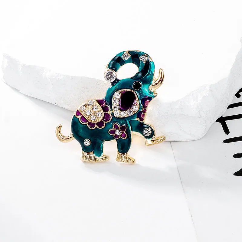 Rhinestone Elephant Brooches