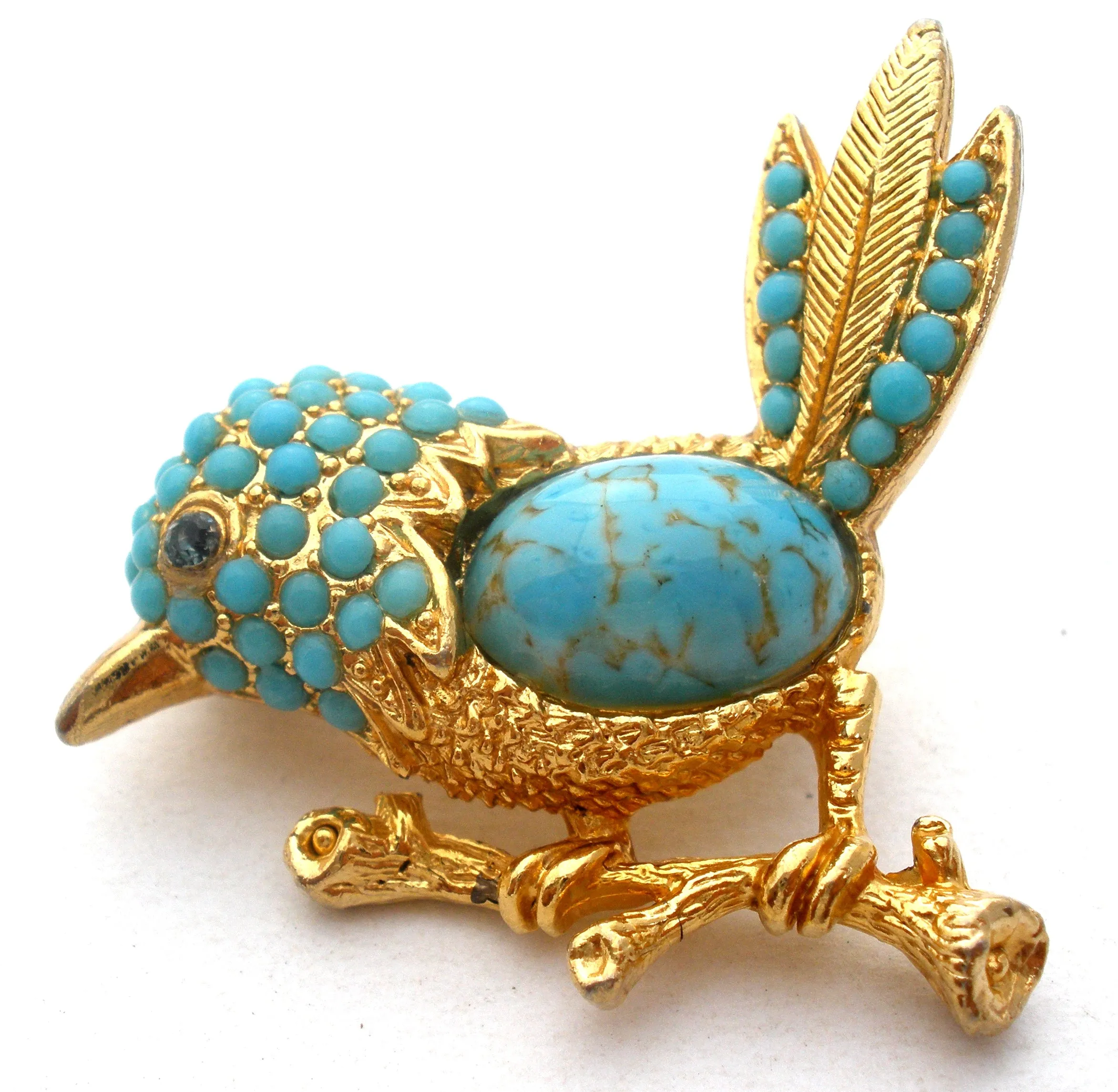 Sphinx Blue Bird Jelly Belly Brooch Pin Vintage