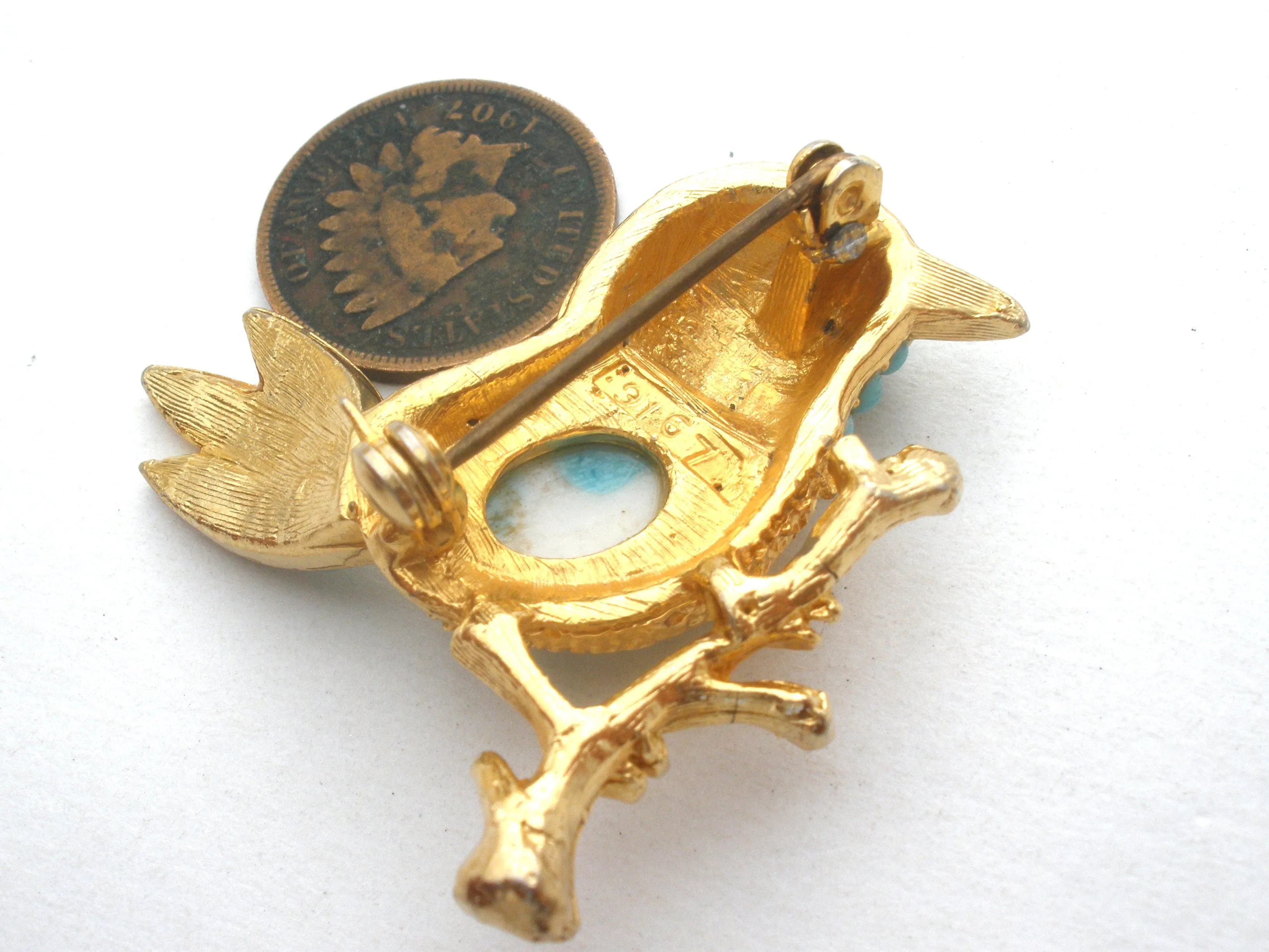 Sphinx Blue Bird Jelly Belly Brooch Pin Vintage