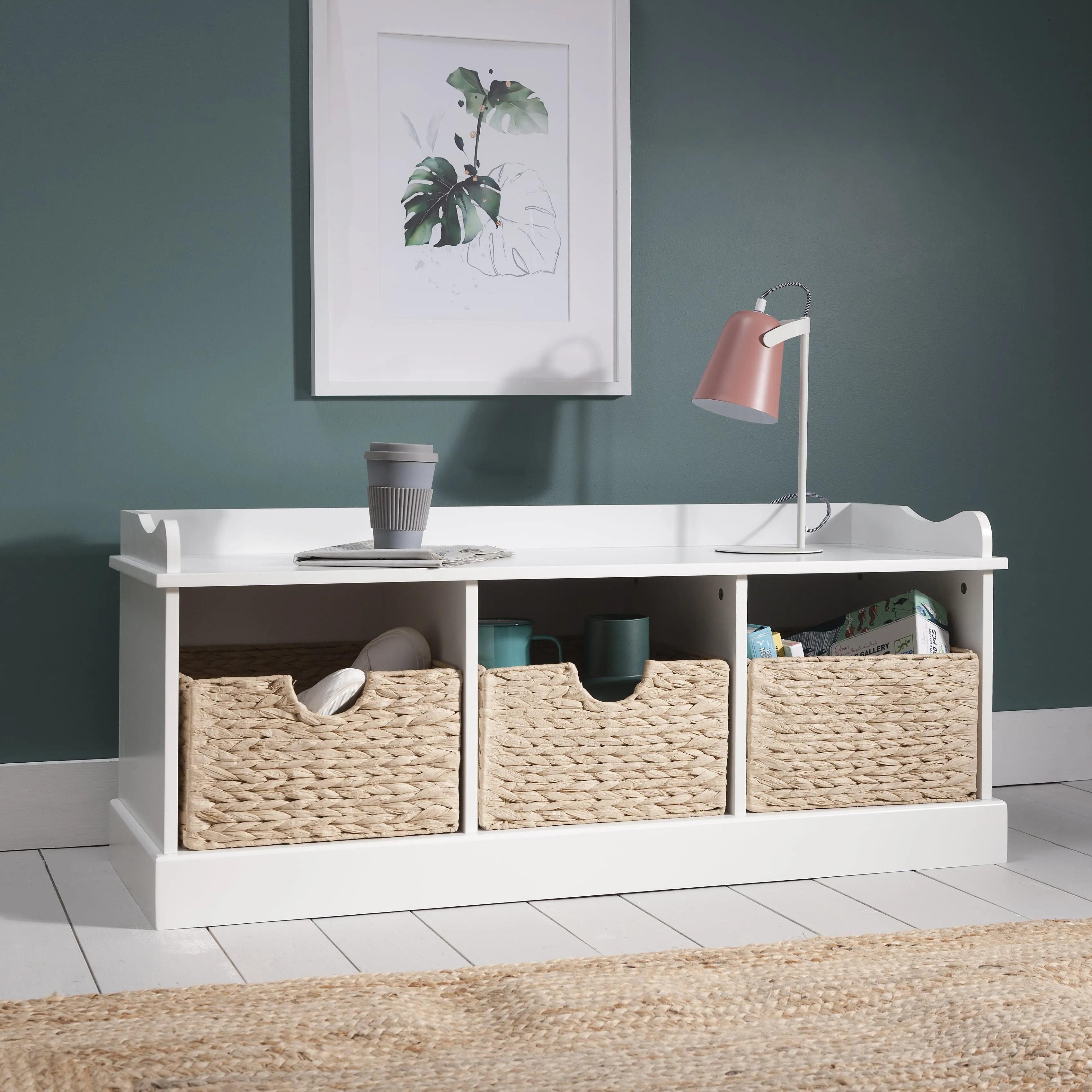 Stockholm Storage Bench with 3 Storage Cubes in Classic White