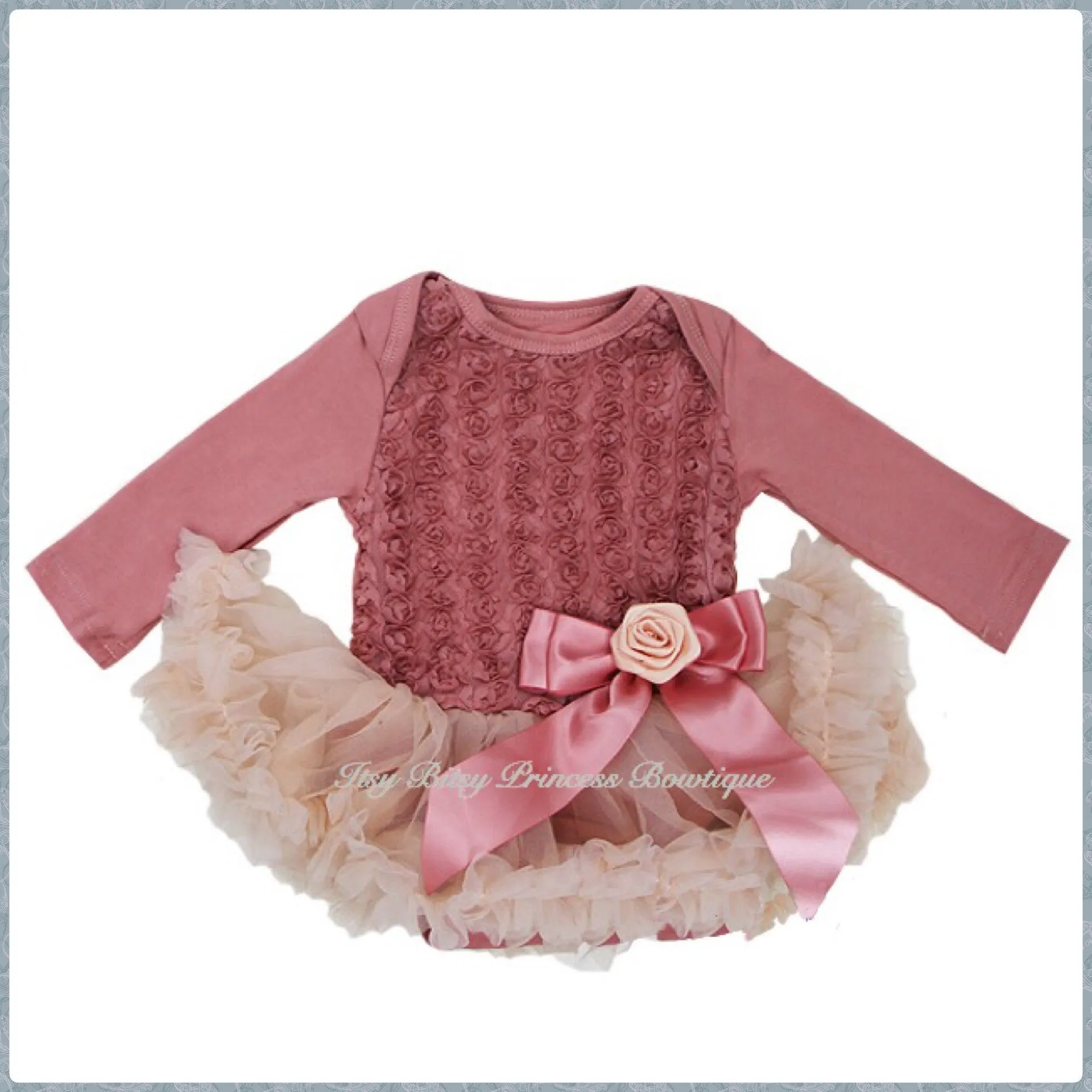 Tea Rose Long sleeve rose pettiskirt romper