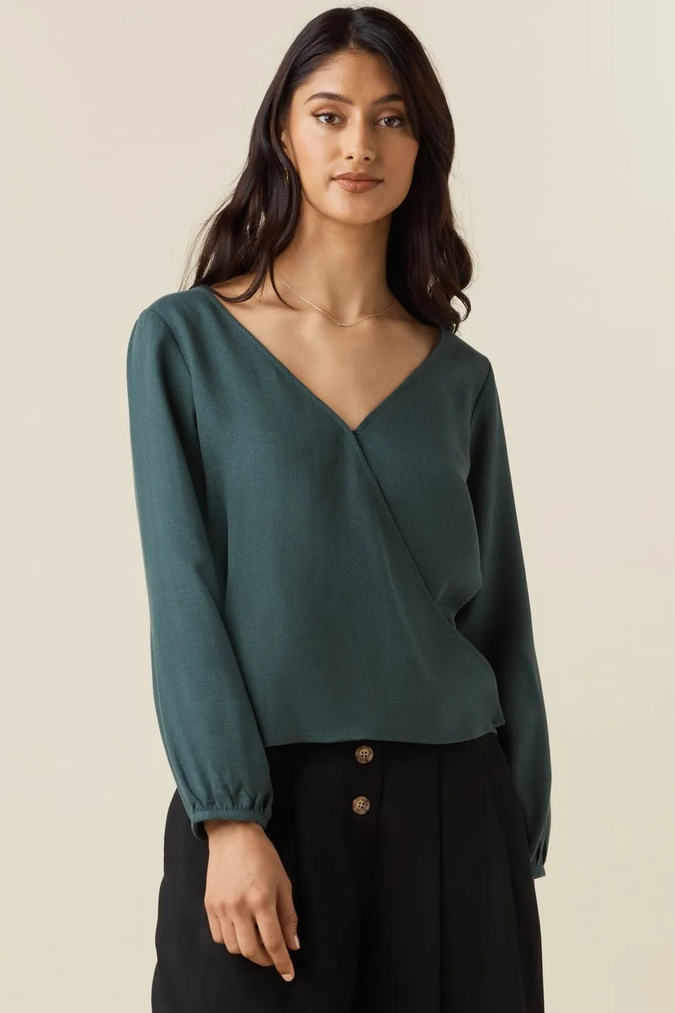 The Gathered Sleeve Wrap Top