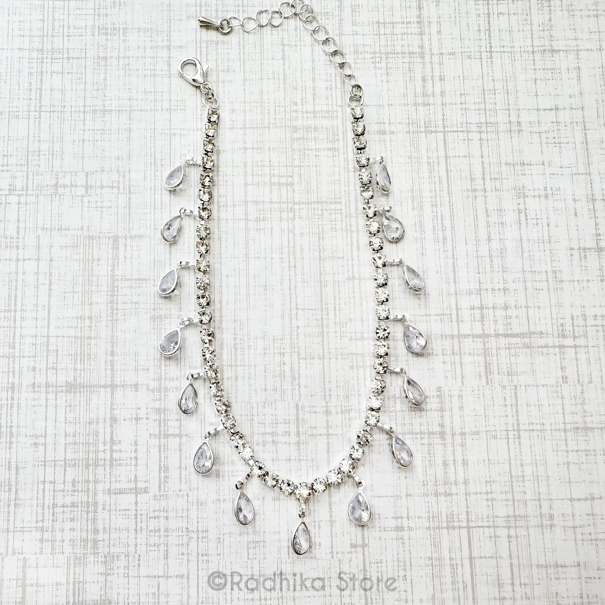 Tiny Crystal Teardrops With  Rhinestones-Deity Necklace