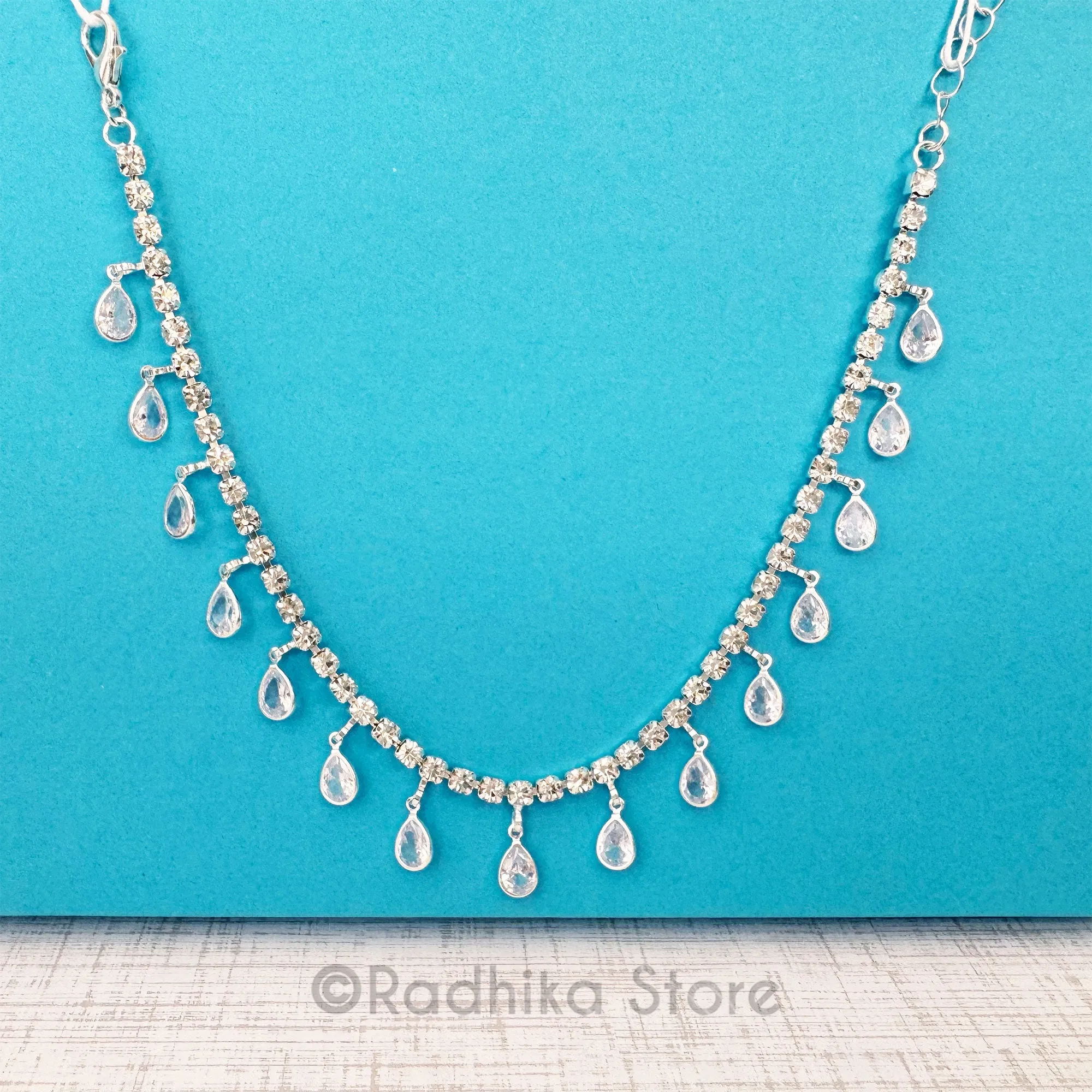 Tiny Crystal Teardrops With  Rhinestones-Deity Necklace