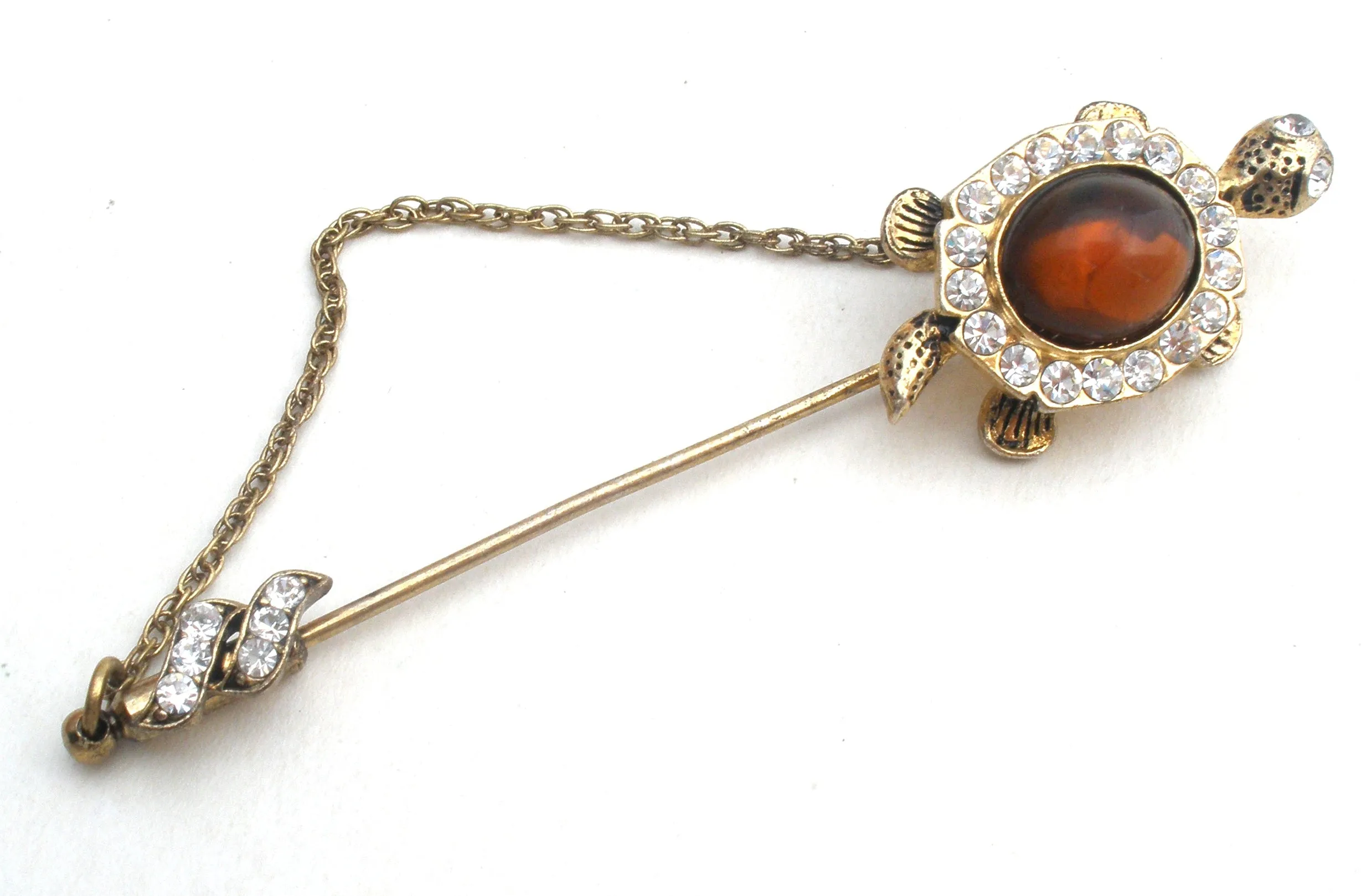 Turtle Jelly Belly Rhinestone Stick Pin Brooch Vintage