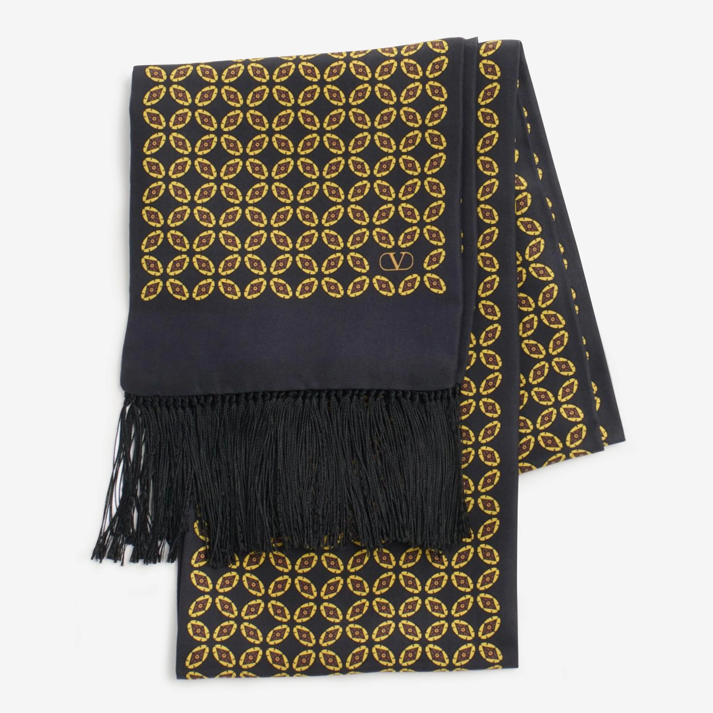 Valentino Garavani Printed Silk With Fringe Chamber Bandeau Scarf