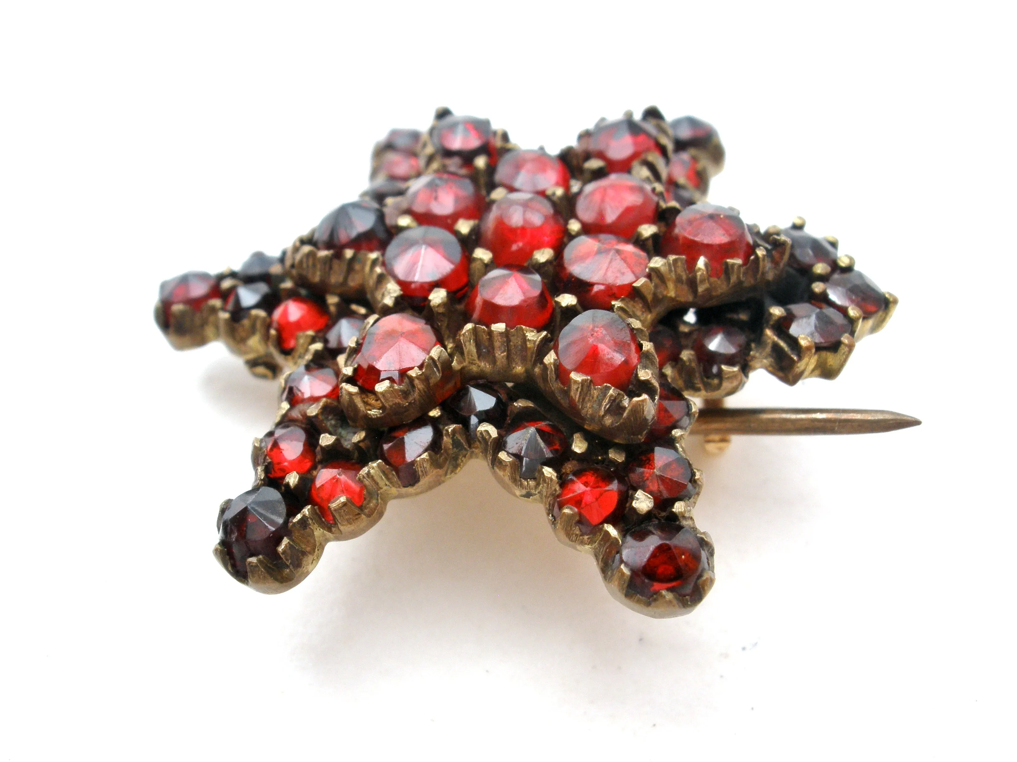 Victorian Garnet Star Gilt Brooch Pin