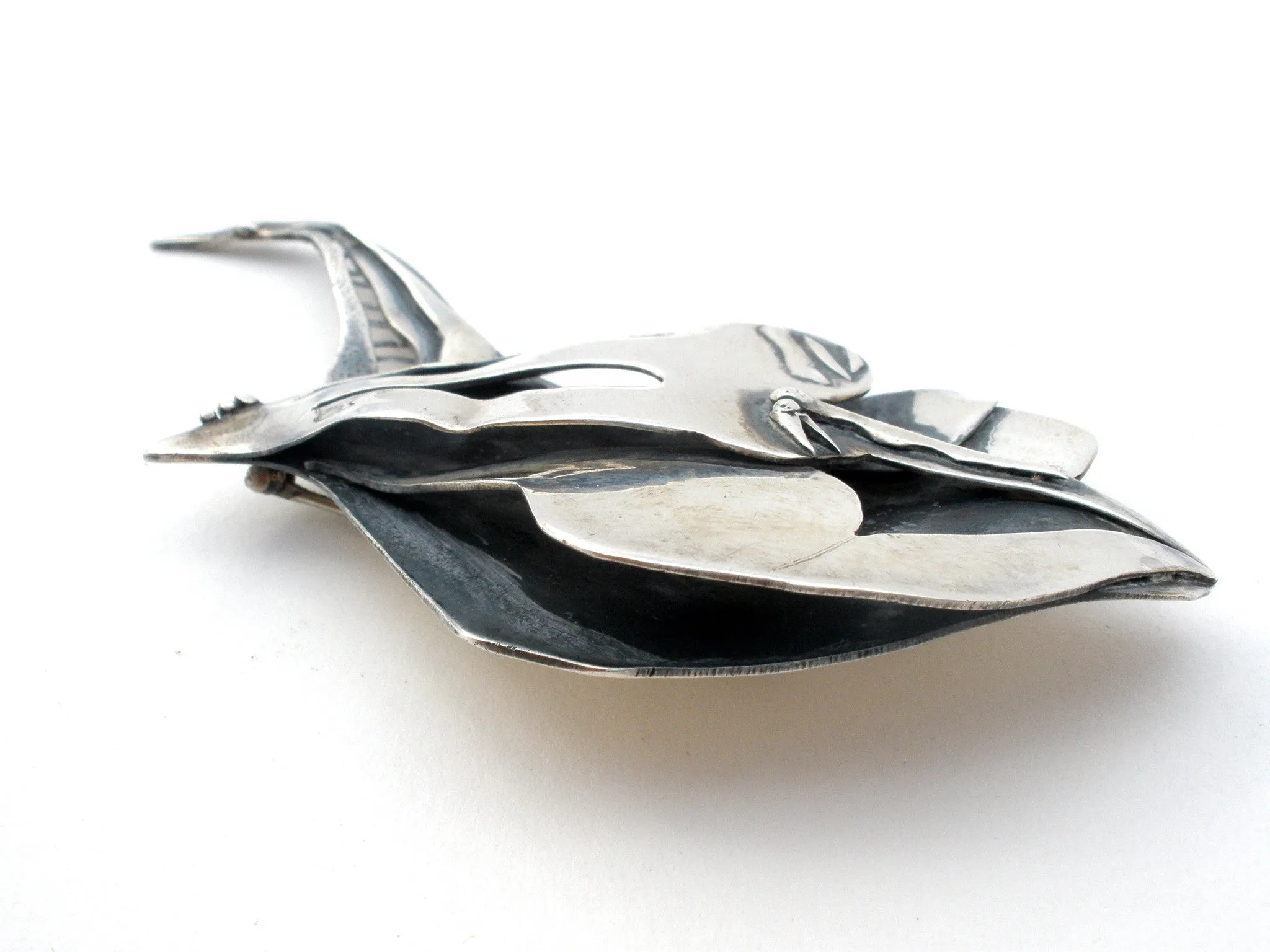 Vintage Abstract Swan Brooch Pin Sterling Silver