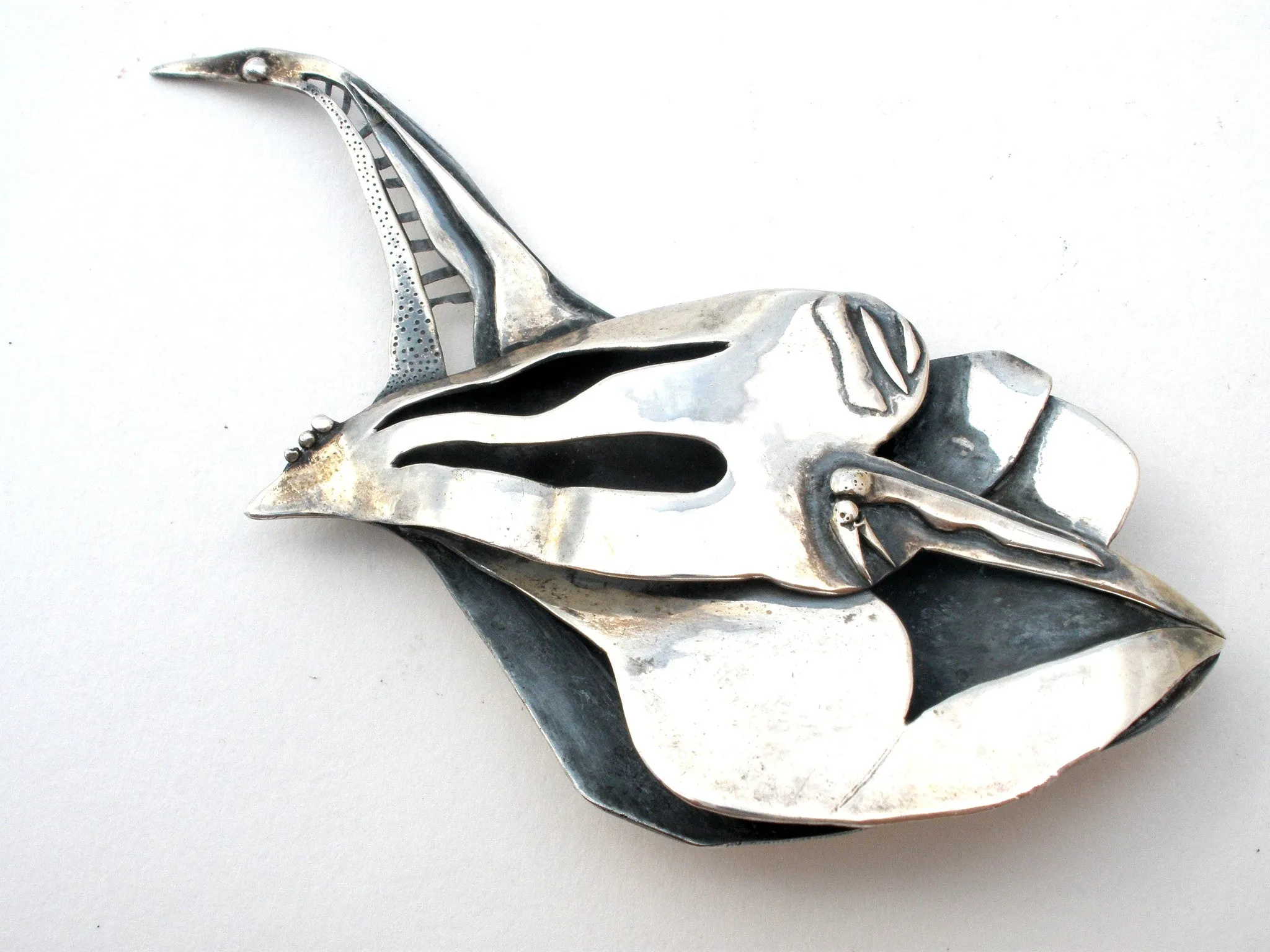 Vintage Abstract Swan Brooch Pin Sterling Silver