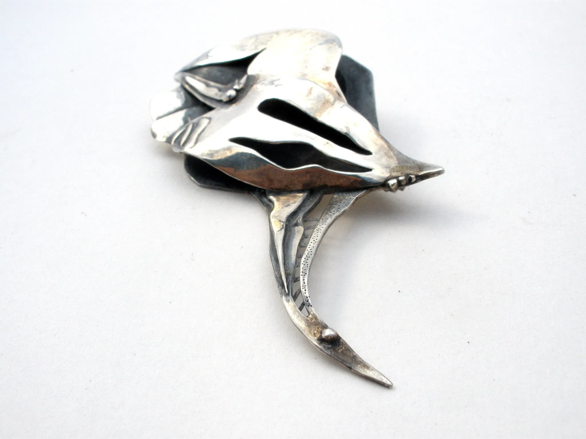 Vintage Abstract Swan Brooch Pin Sterling Silver